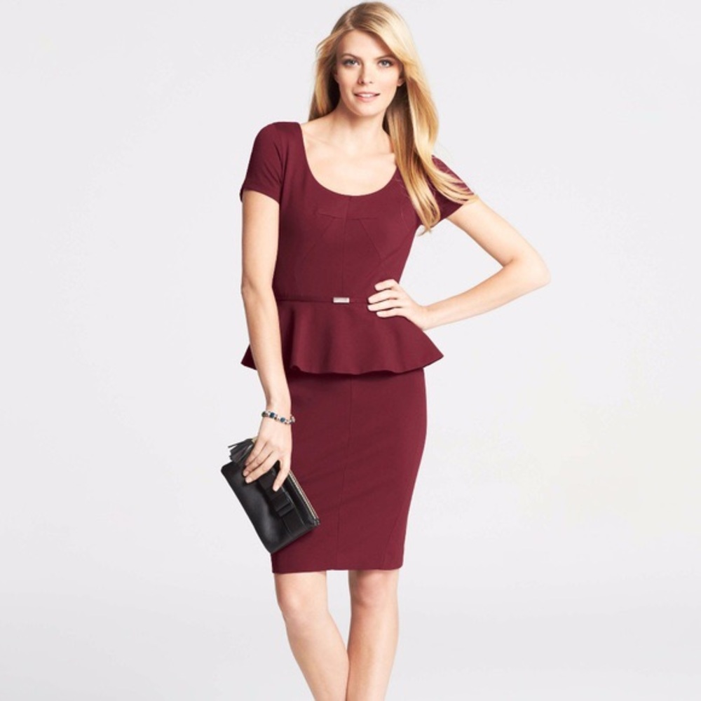 Ann Taylor Stretch Ponte Knit Peplum Dress - NAVY